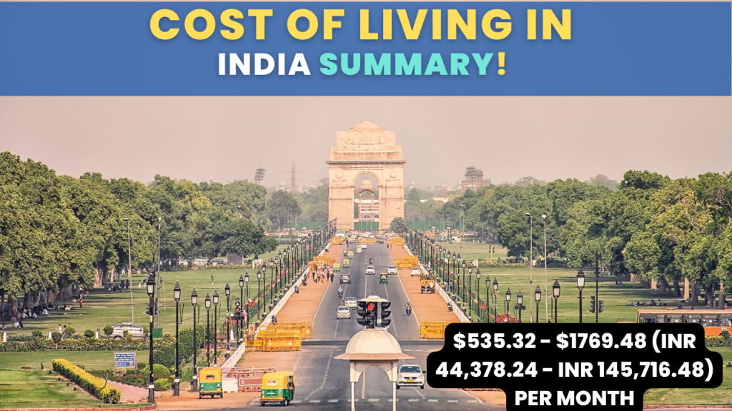 estimated cost of living in India Summary