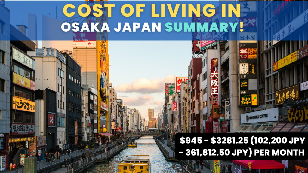 Estimated monthly Cost of living in Osaka Japan Summary