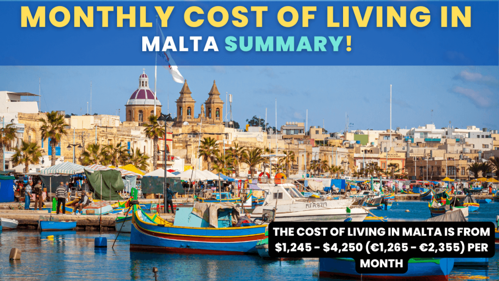 Monthly Cost of living in Malta Summary