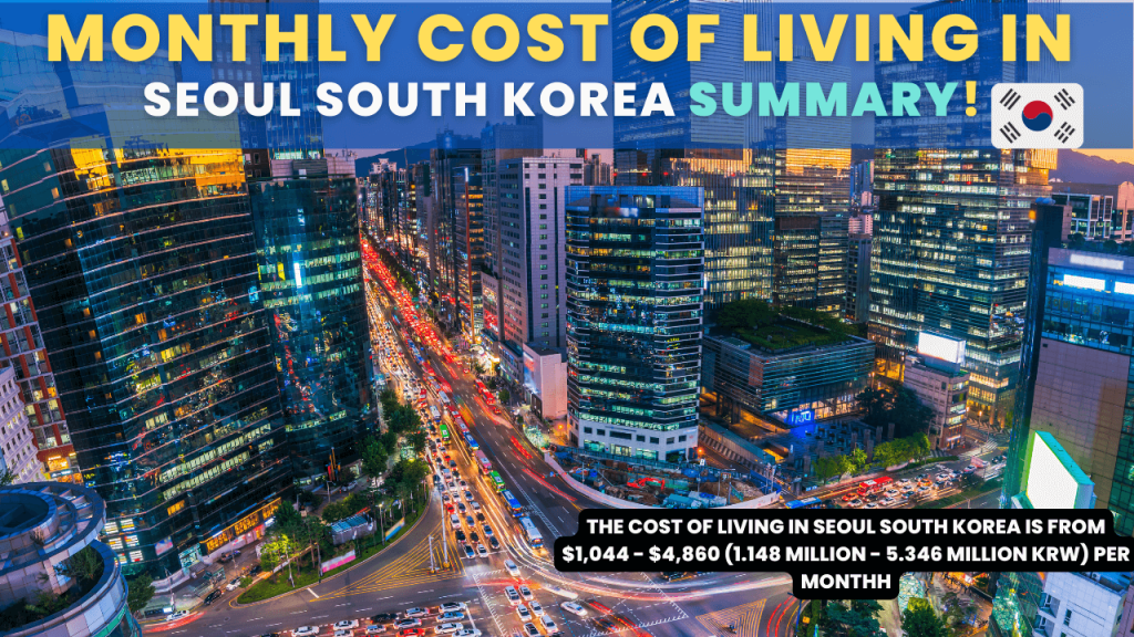 Monthly Cost of living in Seoul South Korea Summary
