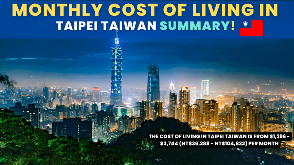 Monthly Cost of Living in Taipei Taiwan Summary