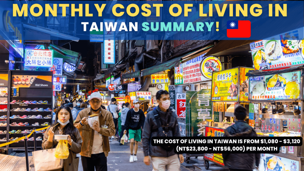 Monthly Cost of Living In Taiwan Summary