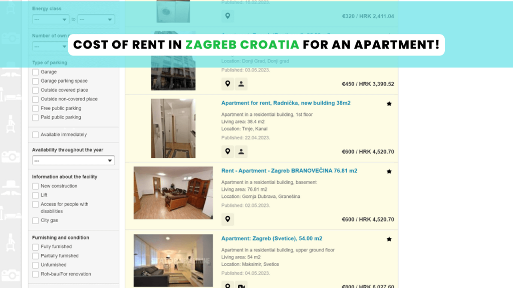Cost of rent and accommodation in Zagreb Croatia
