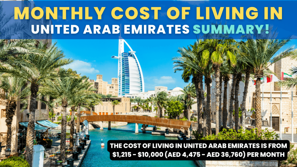 Monthly Cost of living in United Arab Emirates UAE