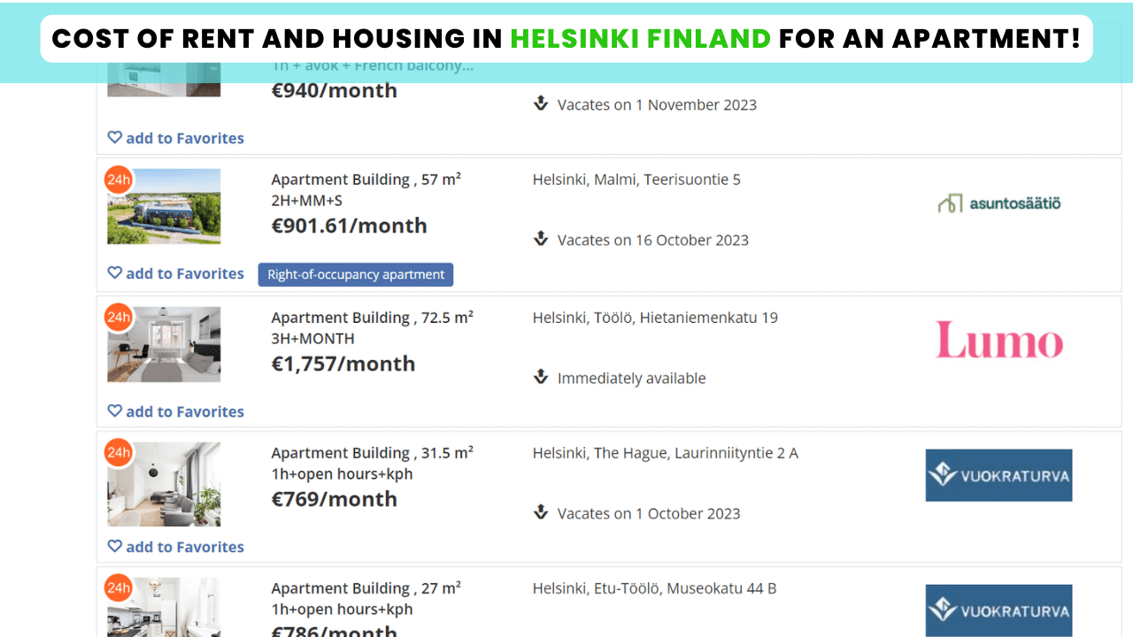 Cost of Rent and Housing in Helsinki Finland