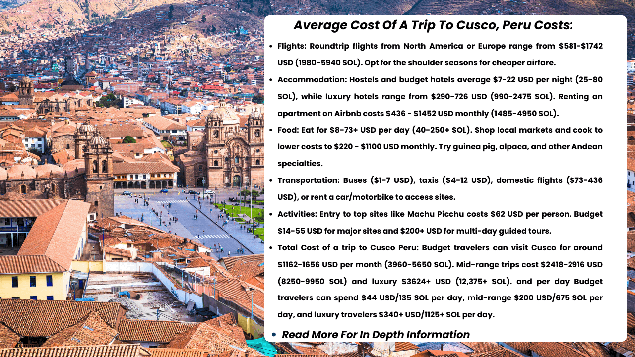 Cost of a trip to Cusco Peru