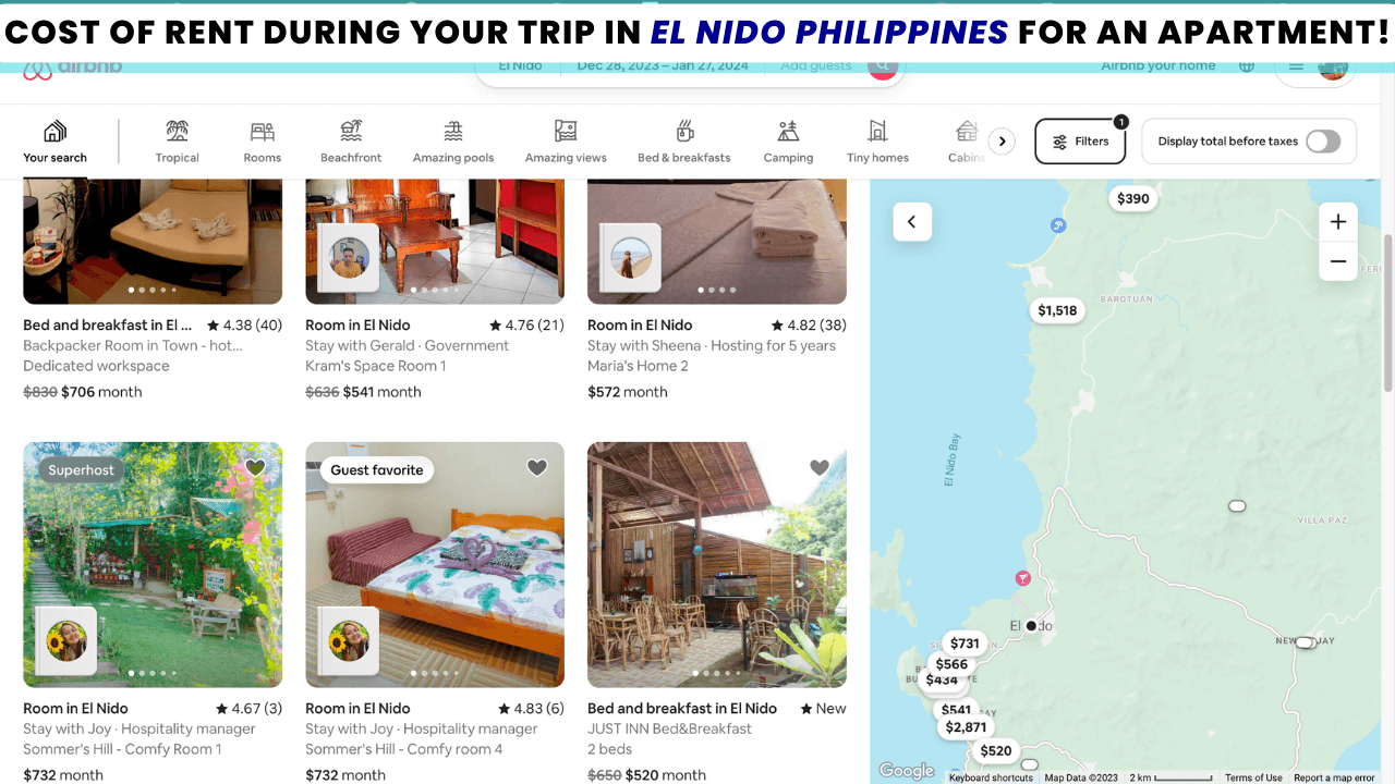 cost of housing in El Nido during your trip 1