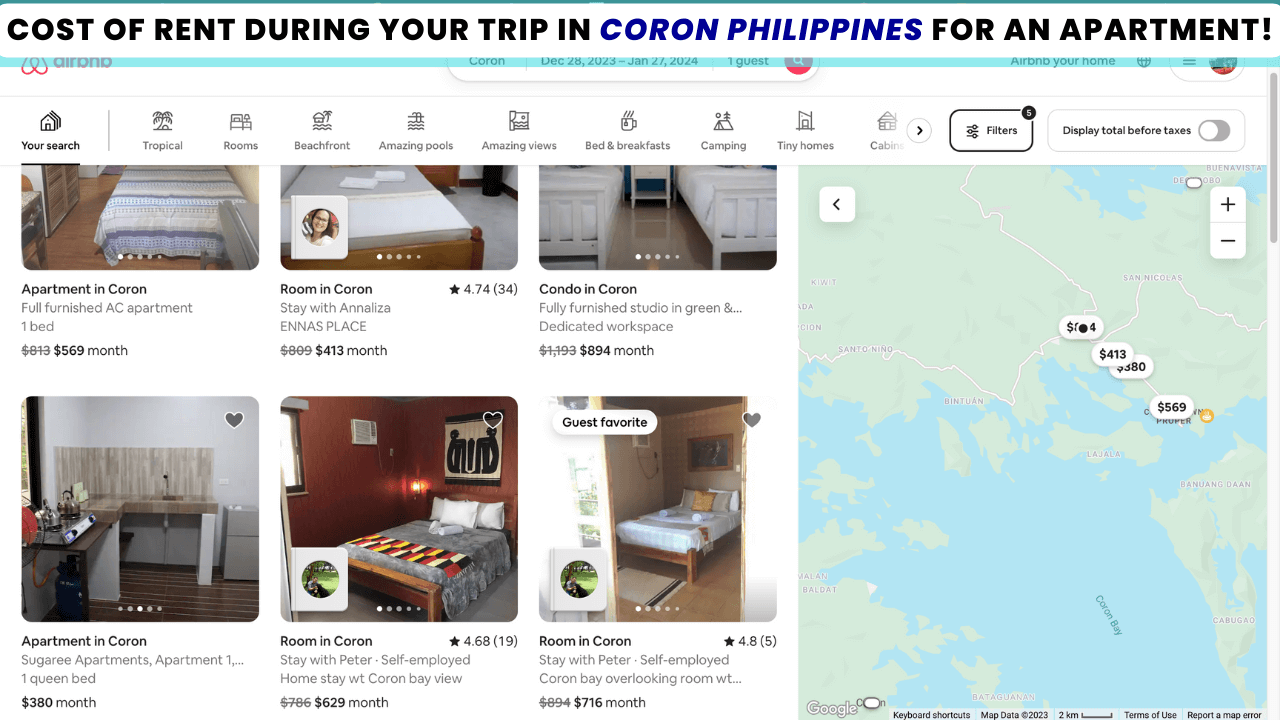 cost of housing in Coron Palawan during your trip